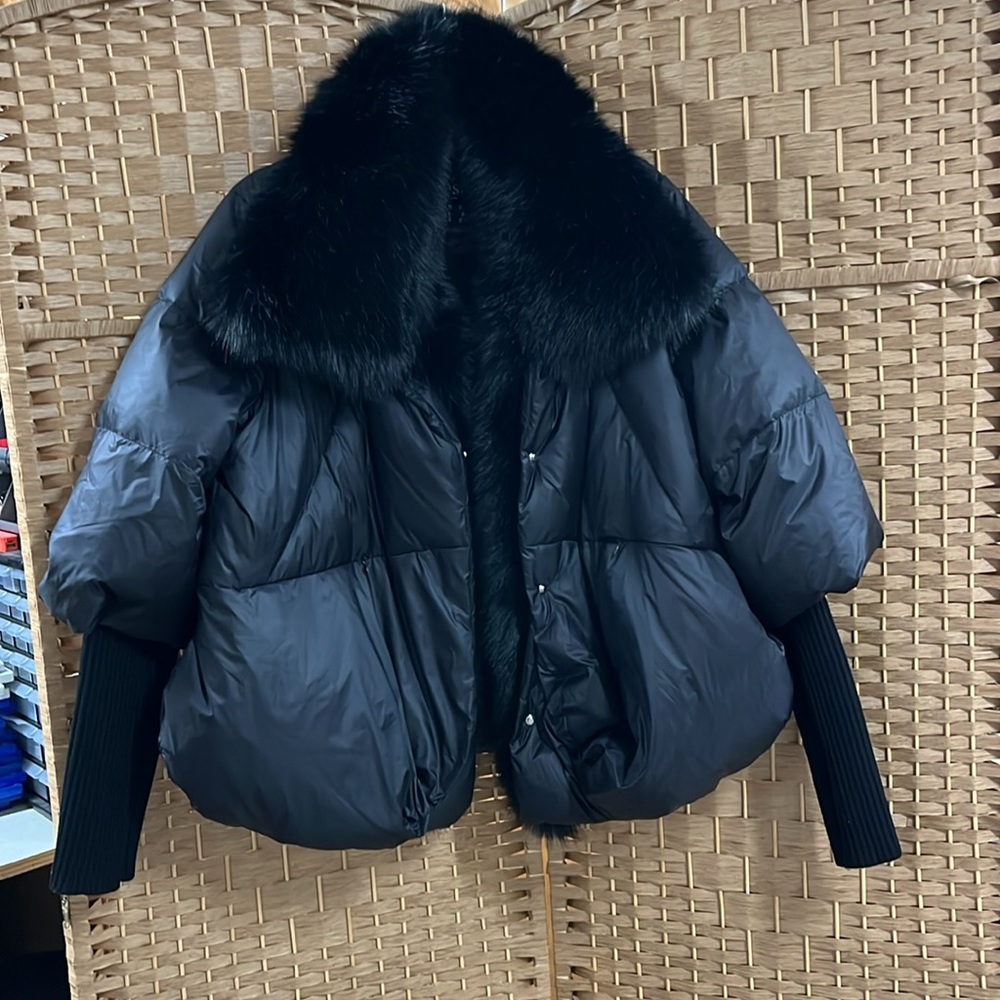 Popski London Quilted Puffer Coat w|Real detachable Fur Size S